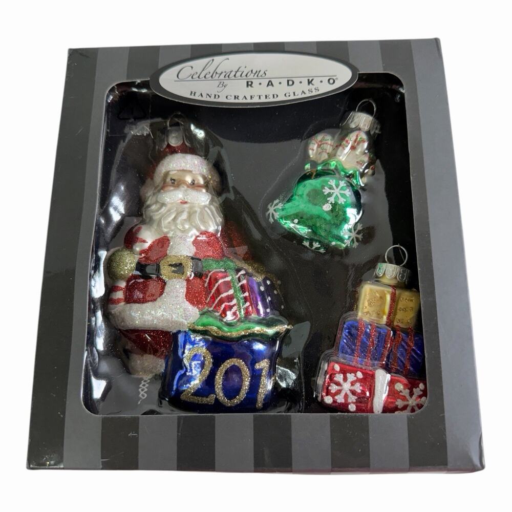 Christopher Radko 25th Anniversary Santa & Gifts Glass Ornaments Celebration